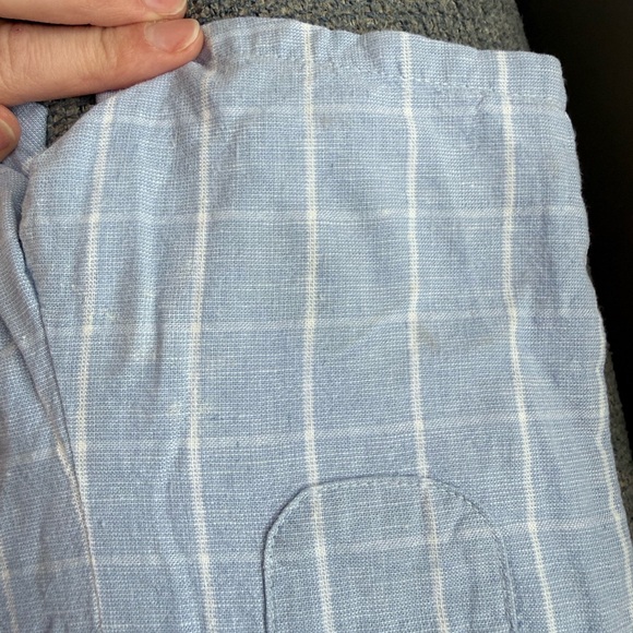 Janie and Jack Boys 0-3m Linen Light Blue Windowpane Check Plaid Overalls Easter - Picture 8 of 9